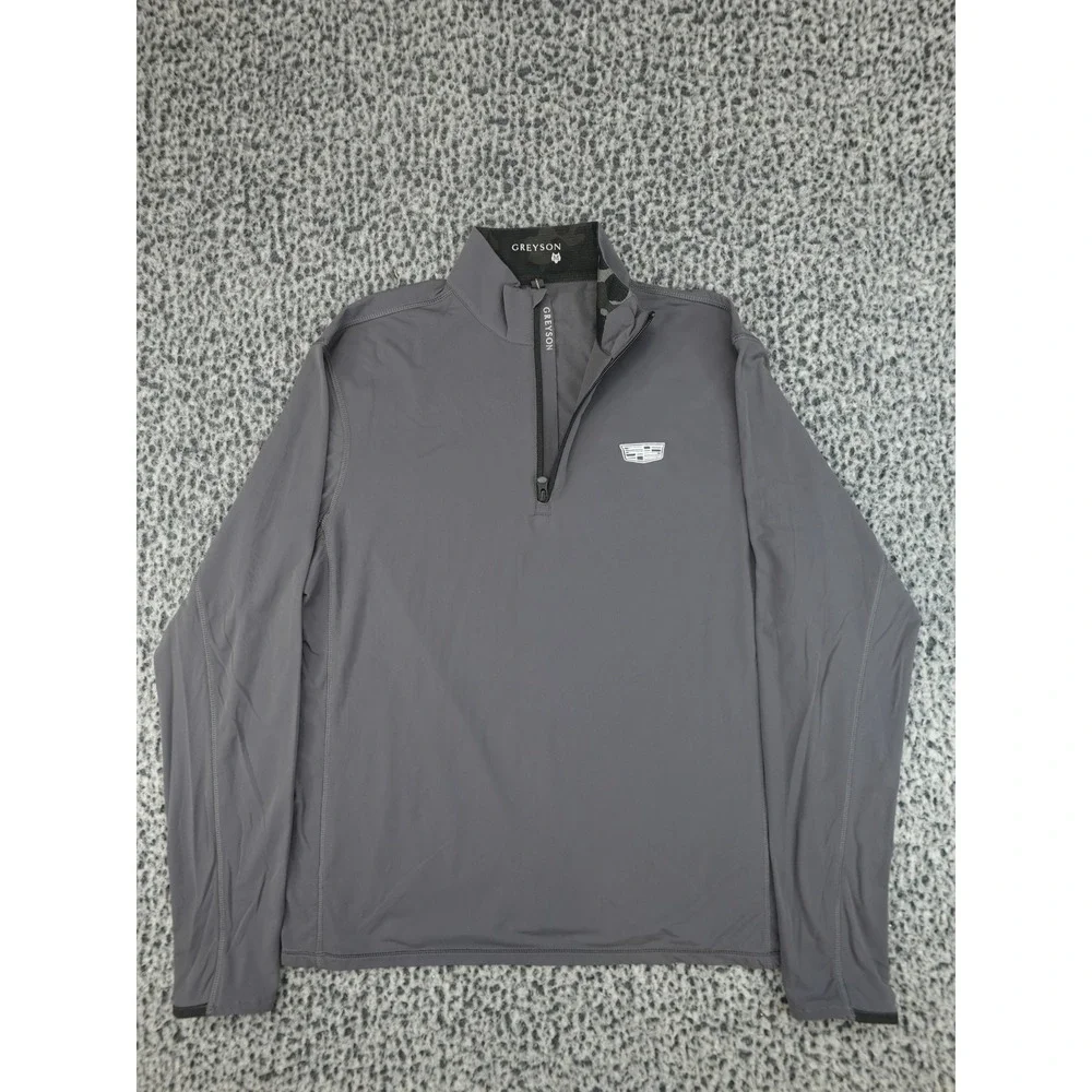 Greyson Quarter Zip Pullover‎ Mens Medium Gray Cadillac Logo Long Sleeve